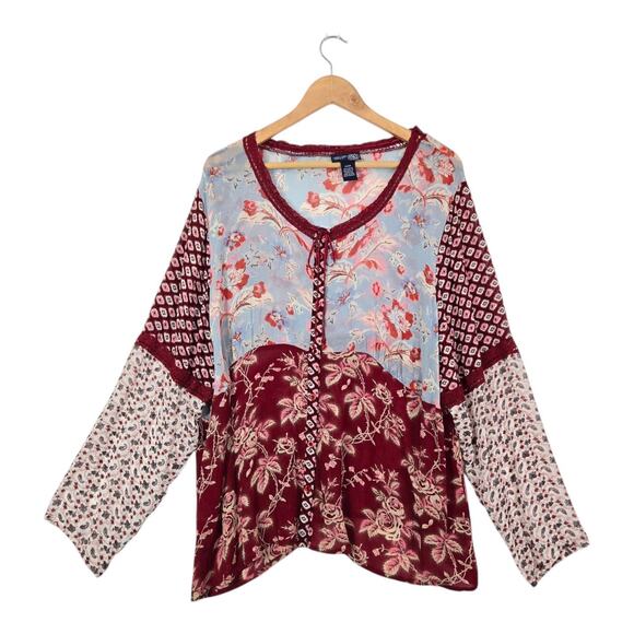 VTG Venezia Top Sz 22/24 Mulicolor Sheer Mixed Print Floral Paisley Boho Fairy - Picture 1 of 16